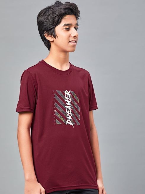 Boys Printed Slim Fit Round Neck Sports T-shirt with TECHNOCOOL+