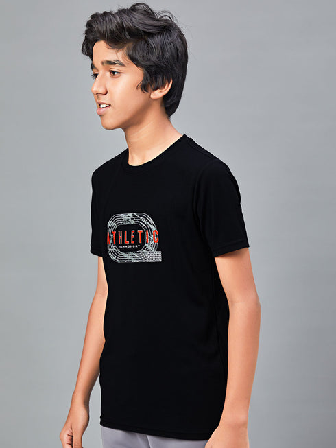 Boys Printed Slim Fit Round Neck Sports T-shirt with TECHNOCOOL+