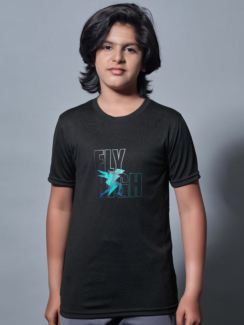 Boys Printed Slim Fit Round Neck Sports T-shirt with TECHNOCOOL+