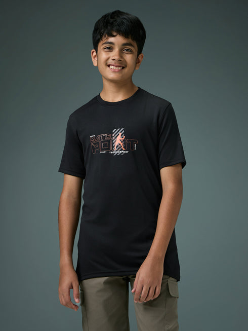 Boys Printed Slim Fit Round Neck Sports T-shirt with TECHNOCOOL+