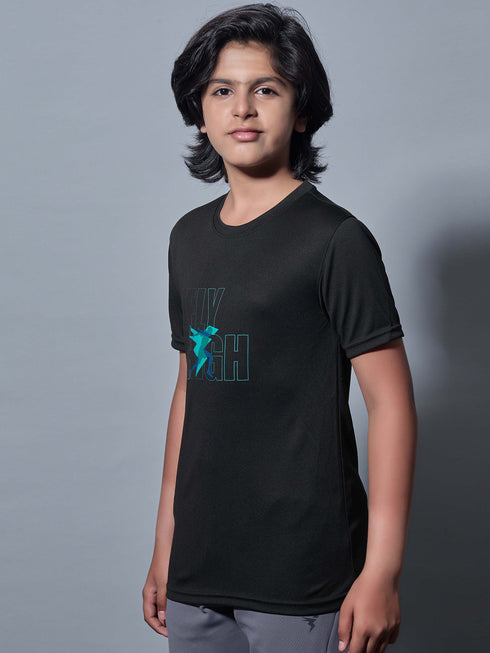 Boys Printed Slim Fit Round Neck Sports T-shirt with TECHNOCOOL+