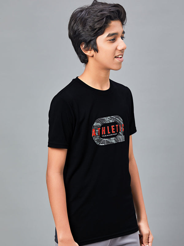Boys Printed Slim Fit Round Neck Sports T-shirt with TECHNOCOOL+