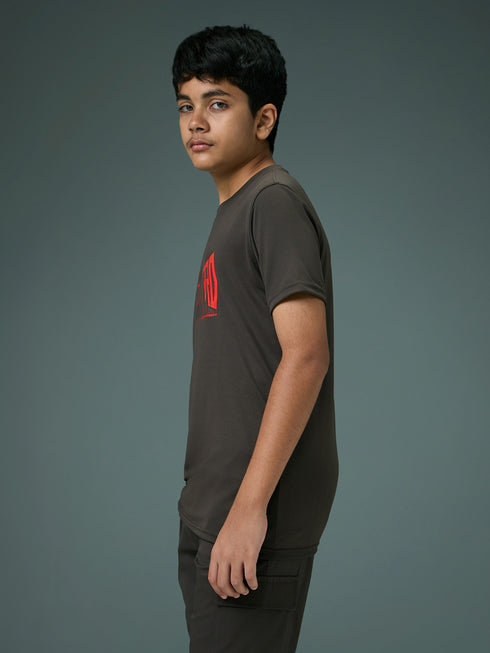 Boys Printed Slim Fit Round Neck Sports T-shirt with TECHNOCOOL+