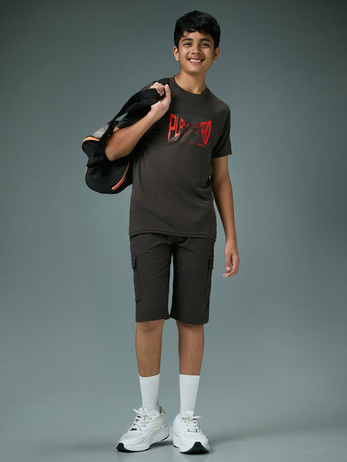 Boys Printed Slim Fit Round Neck Sports T-shirt with TECHNOCOOL+