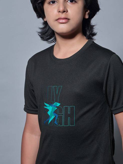 Boys Printed Slim Fit Round Neck Sports T-shirt with TECHNOCOOL+