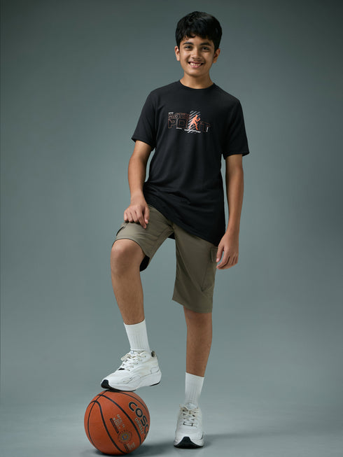 Boys Printed Slim Fit Round Neck Sports T-shirt with TECHNOCOOL+
