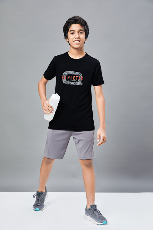 Boys Printed Slim Fit Round Neck Sports T-shirt with TECHNOCOOL+