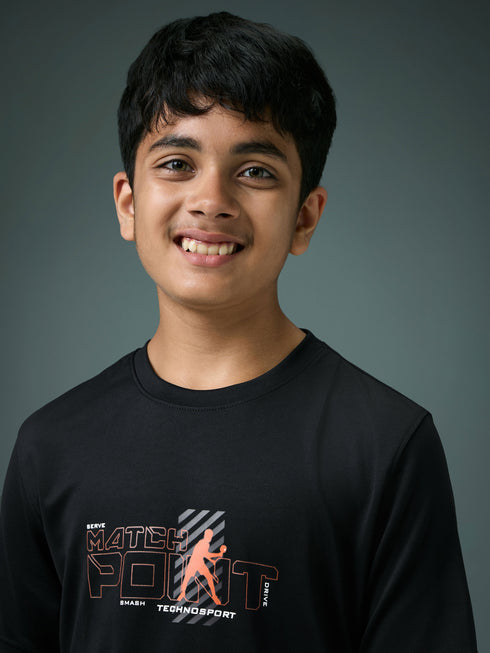 Boys Printed Slim Fit Round Neck Sports T-shirt with TECHNOCOOL+