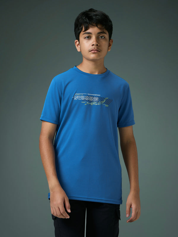 Boys Printed Slim Fit Round Neck Sports T-shirt with TECHNOCOOL+