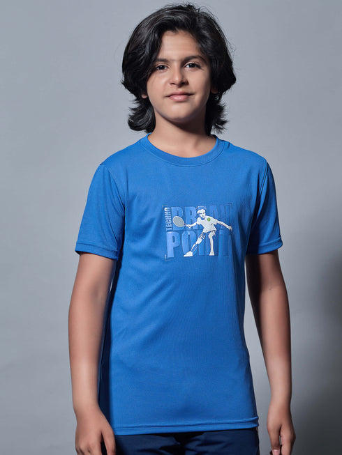 Boys Printed Slim Fit Round Neck Sports T-shirt with TECHNOCOOL+