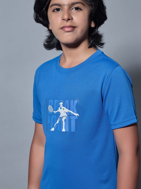 Boys Printed Slim Fit Round Neck Sports T-shirt with TECHNOCOOL+