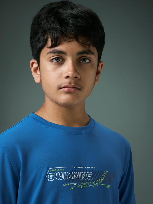 Boys Printed Slim Fit Round Neck Sports T-shirt with TECHNOCOOL+