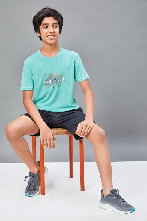 Boys Printed Slim Fit Round Neck Sports T-shirt with TECHNOCOOL+