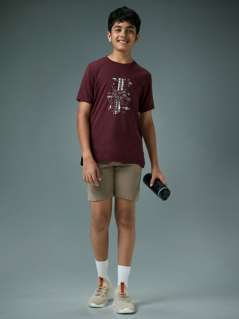 Boys Printed Slim Fit Round Neck Sports T-shirt with TECHNOCOOL+