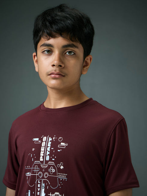 Boys Printed Slim Fit Round Neck Sports T-shirt with TECHNOCOOL+