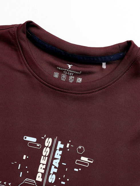 Boys Printed Slim Fit Round Neck Sports T-shirt with TECHNOCOOL+