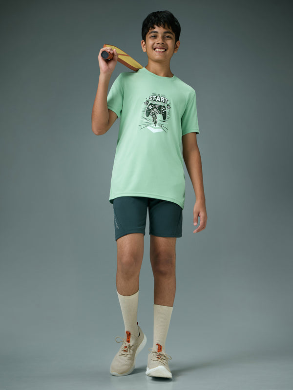 Boys Printed Slim Fit Round Neck Sports T-shirt with TECHNOCOOL+