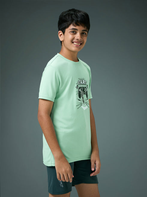 Boys Printed Slim Fit Round Neck Sports T-shirt with TECHNOCOOL+