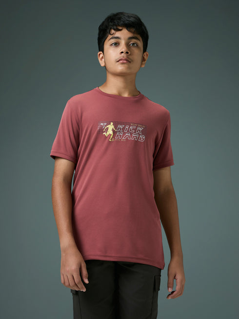 Boys Printed Slim Fit Round Neck Sports T-shirt with TECHNOCOOL+
