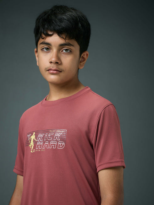 Boys Printed Slim Fit Round Neck Sports T-shirt with TECHNOCOOL+