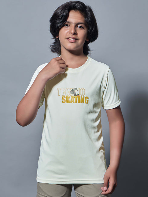 Boys Printed Slim Fit Round Neck Sports T-shirt with TECHNOCOOL+
