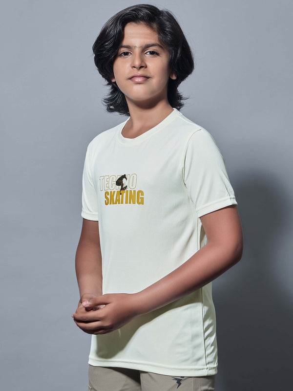 Boys Printed Slim Fit Round Neck Sports T-shirt with TECHNOCOOL+