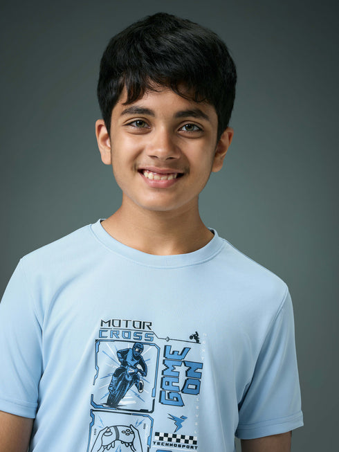 Boys Printed Slim Fit Round Neck Sports T-shirt with TECHNOCOOL+