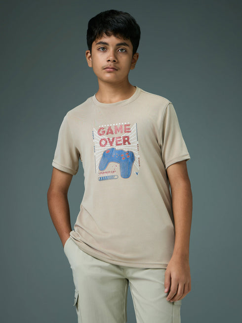 Boys Printed Slim Fit Round Neck Sports T-shirt with TECHNOCOOL+