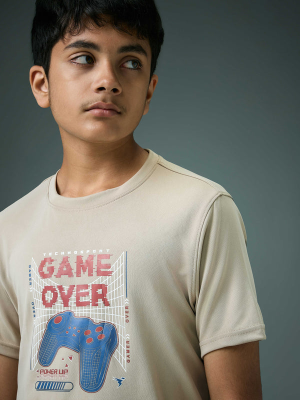 Boys Printed Slim Fit Round Neck Sports T-shirt with TECHNOCOOL+