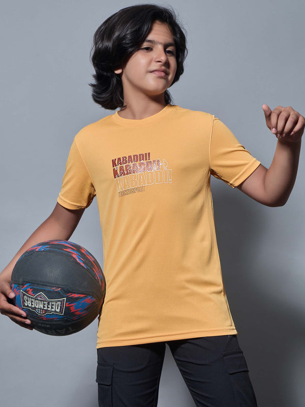 Boys Printed Slim Fit Round Neck Sports T-shirt with TECHNOCOOL+