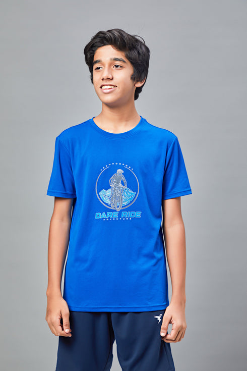 Boys Printed Slim Fit Round Neck Sports T-shirt with TECHNOCOOL+