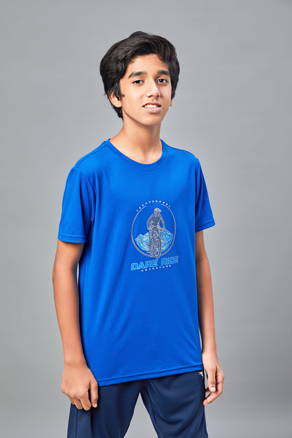 Boys Printed Slim Fit Round Neck Sports T-shirt with TECHNOCOOL+