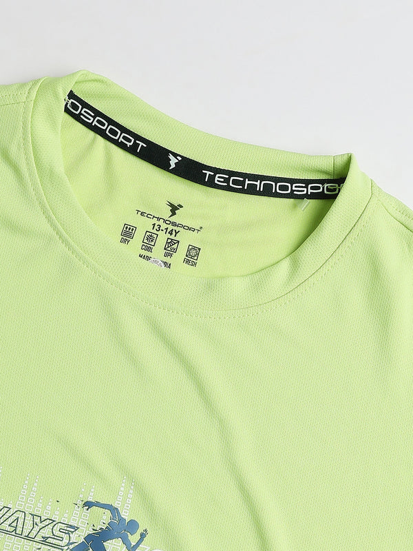 Boys Printed Slim Fit Round Neck Sports T-shirt with TECHNOCOOL+