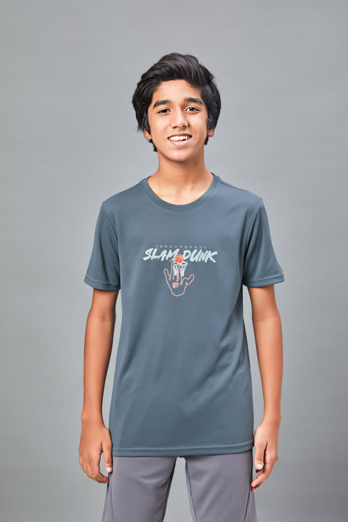 Boys Printed Slim Fit Round Neck Sports T-shirt with TECHNOCOOL+