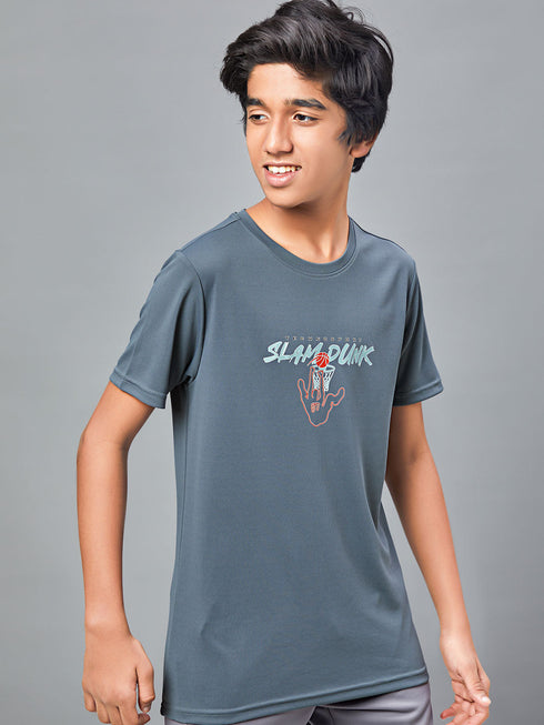 Boys Printed Slim Fit Round Neck Sports T-shirt with TECHNOCOOL+