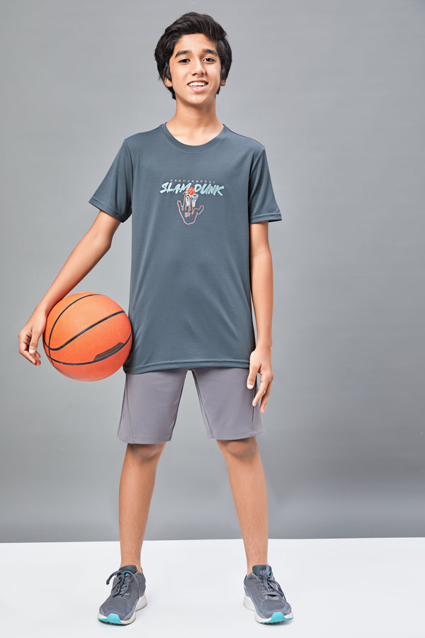 Boys Printed Slim Fit Round Neck Sports T-shirt with TECHNOCOOL+