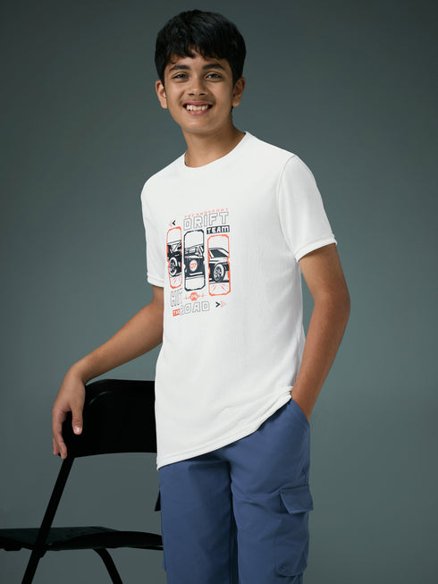 Boys Printed Slim Fit Round Neck Sports T-shirt with TECHNOCOOL+