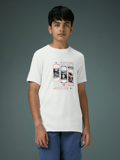 Boys Printed Slim Fit Round Neck Sports T-shirt with TECHNOCOOL+