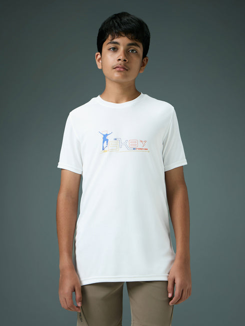 Boys Printed Slim Fit Round Neck Sports T-shirt with TECHNOCOOL+