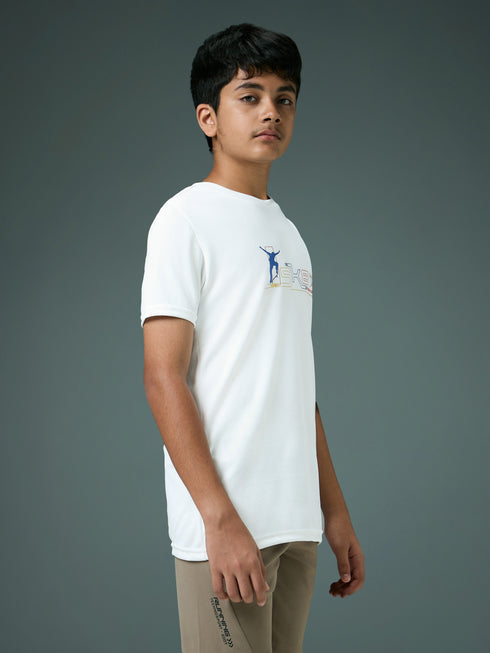 Boys Printed Slim Fit Round Neck Sports T-shirt with TECHNOCOOL+