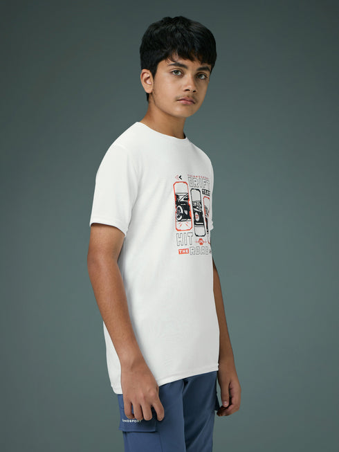 Boys Printed Slim Fit Round Neck Sports T-shirt with TECHNOCOOL+