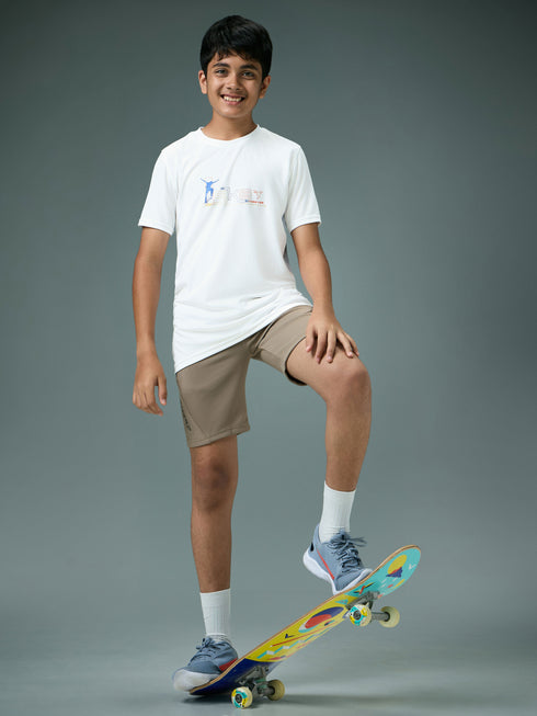 Boys Printed Slim Fit Round Neck Sports T-shirt with TECHNOCOOL+