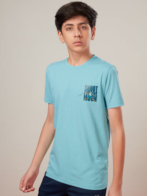 Boys Printed Slim Fit Round Neck Sports T-shirt with COTFLEX
