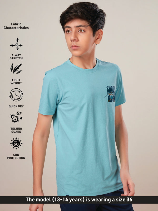 Boys Printed Slim Fit Round Neck Sports T-shirt with COTFLEX