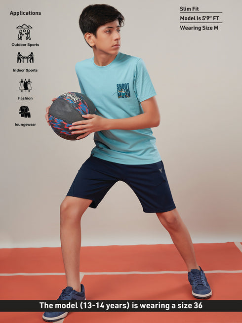 Boys Printed Slim Fit Round Neck Sports T-shirt with COTFLEX