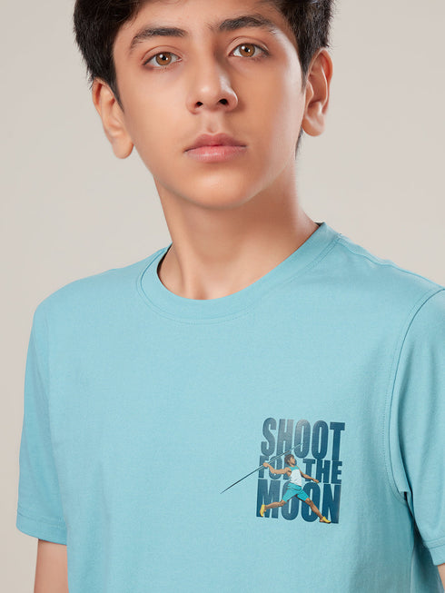 Boys Printed Slim Fit Round Neck Sports T-shirt with COTFLEX