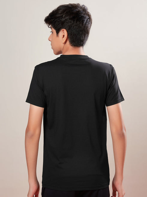 Boys Printed Slim Fit Round Neck Sports T-shirt with COTFLEX