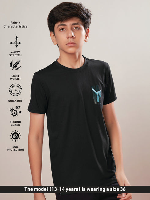 Boys Printed Slim Fit Round Neck Sports T-shirt with COTFLEX