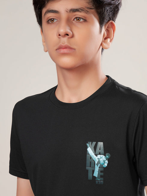 Boys Printed Slim Fit Round Neck Sports T-shirt with COTFLEX