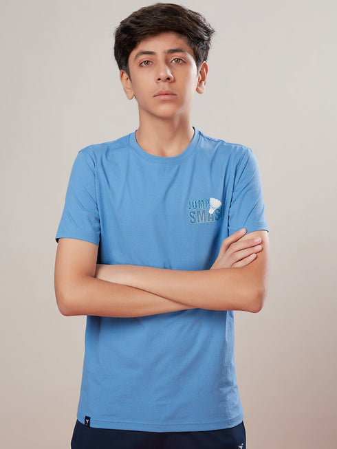 Boys Printed Slim Fit Round Neck Sports T-shirt with COTFLEX
